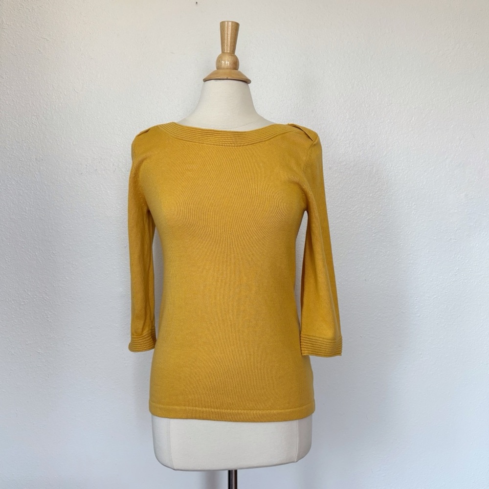 Banana Republic Yellow Boat Neck 3/4 Sleeve Knit Cotton Blend Sweater